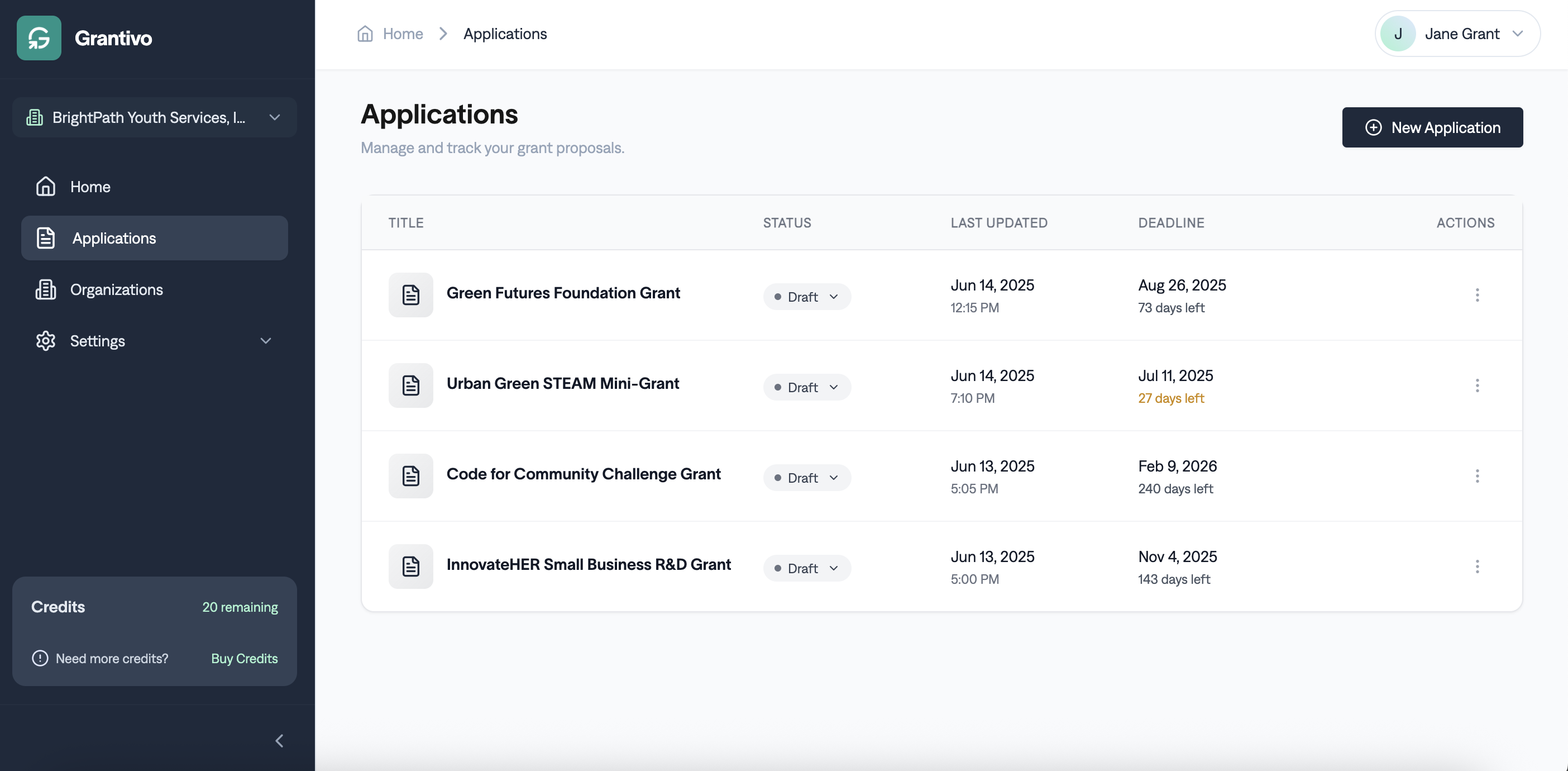 Grantivo workspace preview