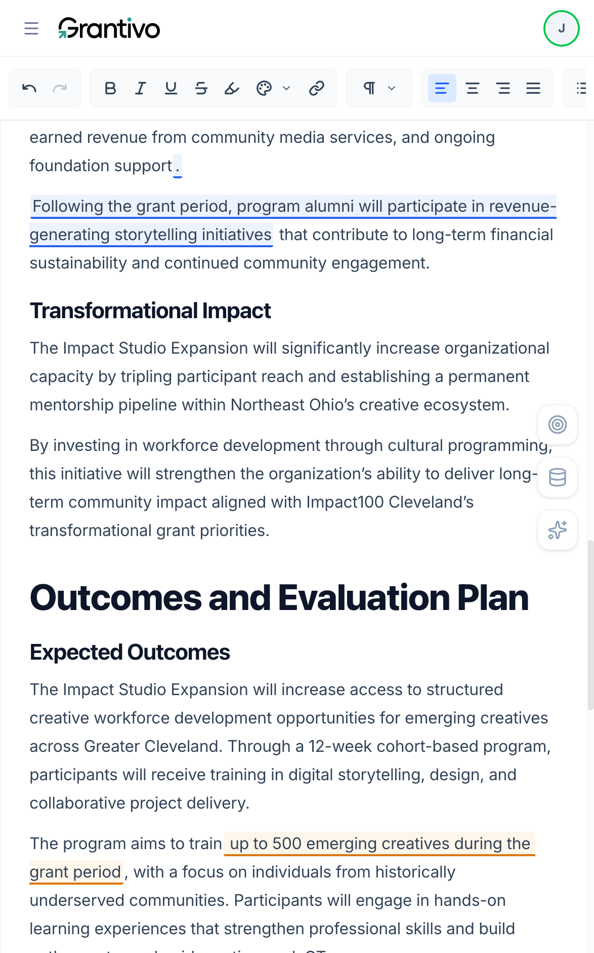 Grantivo — AI suggestions and editor for grant proposals