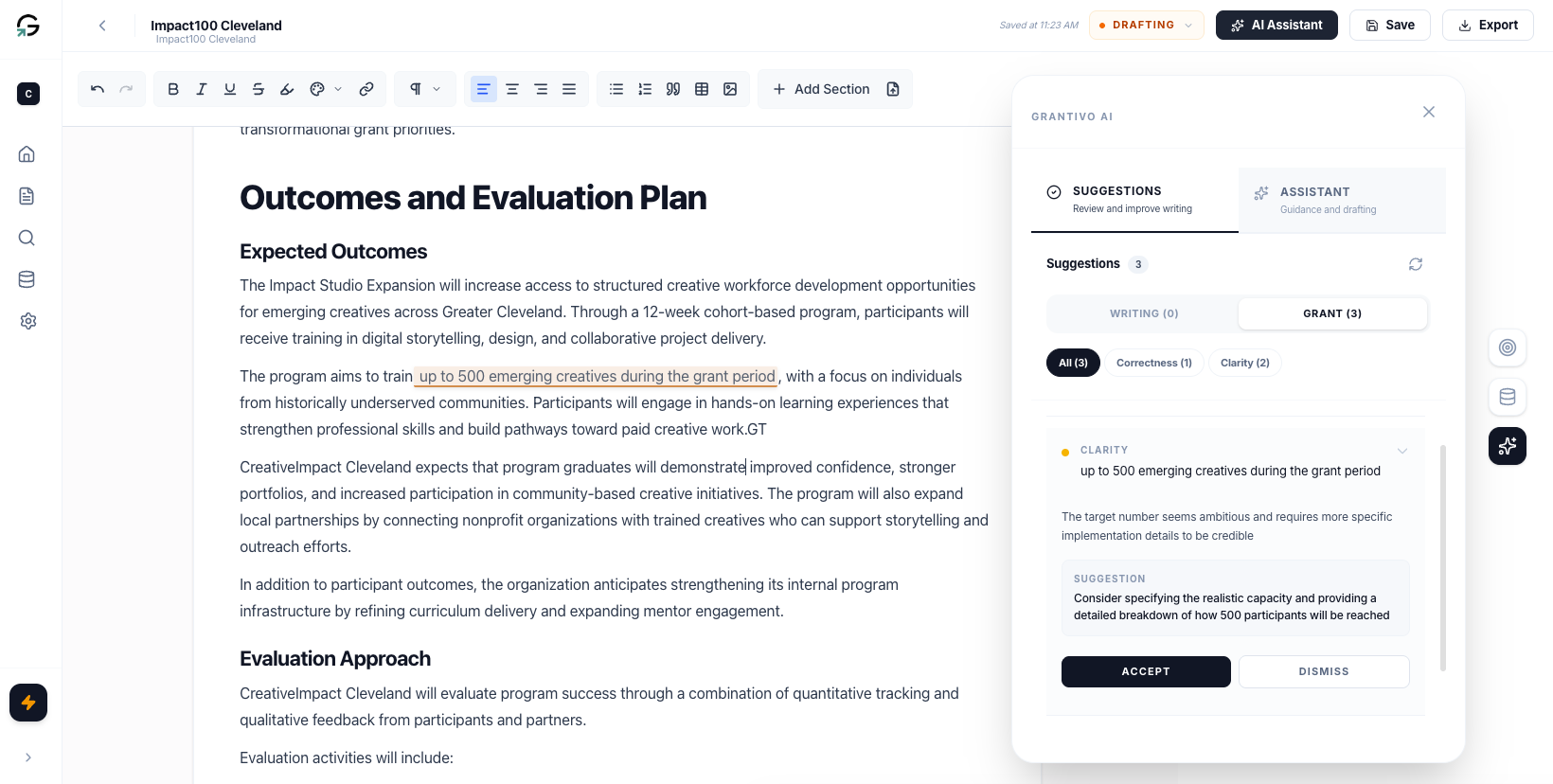 Grantivo — AI suggestions and editor for grant proposals